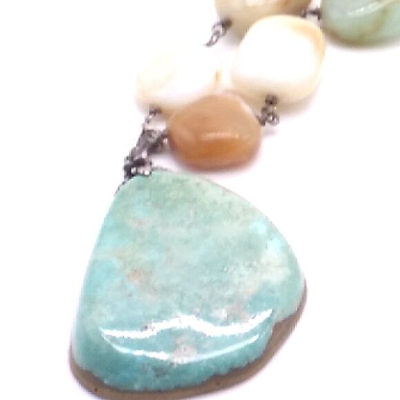 Artisan Tumbled Amazonite Square Beads on Wire Choker Necklace - Picture 14 of 16